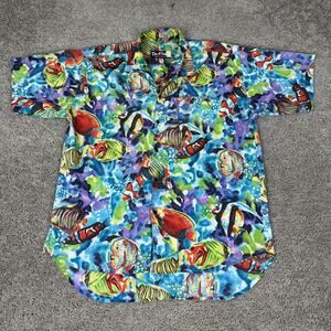 Vintage Duffies Shirt Mens XL Multicolor Tropical Fish Hawaiian Made USA 90s